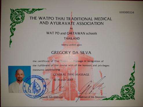 Certificat Massage Thai Traditionnel (Bangkok Thaïlande)